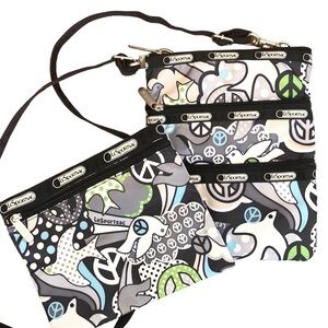 SET, LeSportsac Peace & Dove Crossbody Bag and Clutch, Gray/Black/White
